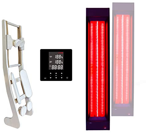 1 x infraröd strålkastare InfraROTmed 500 W + 1 x 750 W + kontroll + ryggstöd djupvärme fullspektrumstrålkastare för bastu och infraröd kabin, för eftermontering eller självbyggnad