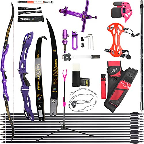 wolfman Recurvebogen Set Erwachsene 66/68/70 Zoll 14-44 lbs Bogenschießhalle Recurve Bogen Pfeil Set Praxis Bogen Wettbewerb Bogen für Bogenschießen Club Schießwettbewerb RH (Lila Set, 70/32Lbs)