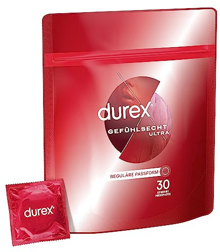 Durex Gefühlsecht Ultra Kondome – Extra dünne Spitze & mit Silikongleitgel befeuchtet – 30er Pack (1 x 30 Stück)