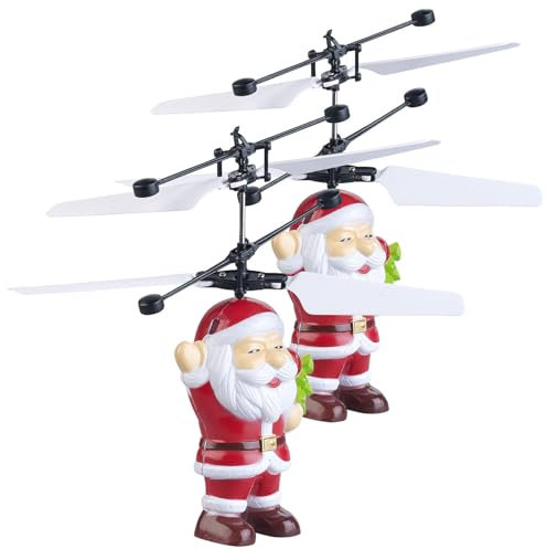 Simulus Weihnachtsmann: 2er Set Selbstfliegender Hubschrauber-Santa mit bunter LED-Beleuchtung (Fliegender Weihnachtsmann, Weihnachtsmann Hubschrauber, Weihnacht)