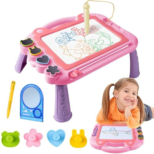 AKOFIC Magnetische Maltafel Große, Zaubertafel Kinder Magnettafel mit Tischbeine, Löschbar Schreibtafel Reise Lernspielzeug für Kinder ab 3 4 5 6 Jahre Geburtstag Geschenk (Rosa)