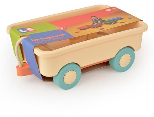 Leksaksvagn för barn | inomhus- och utomhusbruk, dragbar handvagn lämplig för barn från 2 år, trädgårds- och strandleksaker | Present till flickor och pojkar (beige)