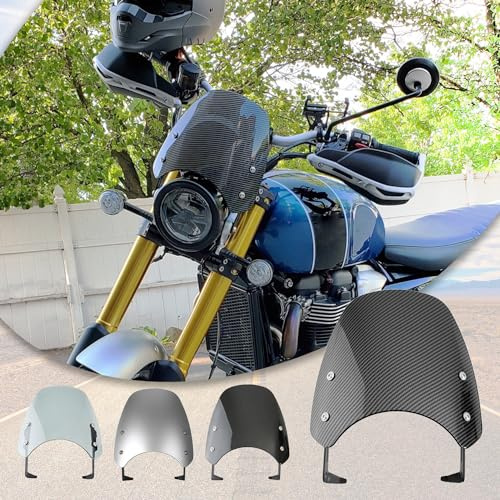 TaTonCycle Pare-Brise de Moto Déflecteur de Vent Déflecteur de Vent Support de Montage Compatible avec T-riumph Bonneville Scrambler 1200 XE/XC/BE 2019 2020 2021 2022 (Gris Fumée)