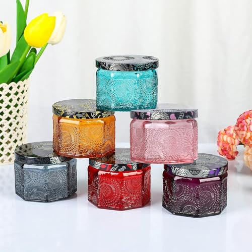 HPGJLEE 6 Packs Colorful Tea Light Candle Holders, Reusable Glass Jars for Candle Making, Votive Candle Holder with Lid, Wedding Party Home Decor