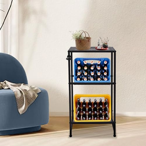 Hanmorfarbi Getränkeregal, justierbares Getränkekastenregal für 2-Kisten-Getränk, das Original Getränkekastenregal schwarz, 3-stufige Kohlenstoffstahl-Getränkkistenregal,50 * 33 * 98cm (Stil C)