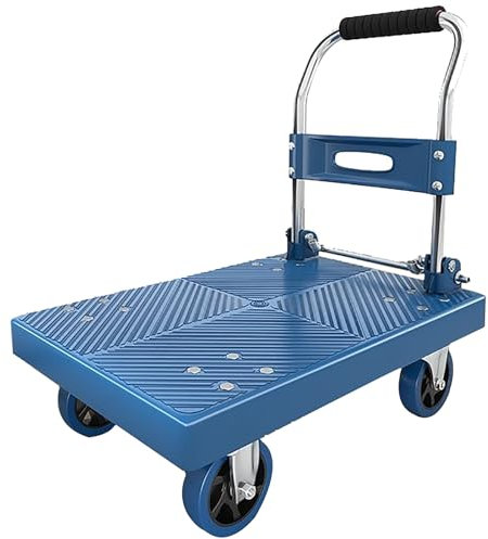 MINGYIHUI Plattformwagen Schwerlast-plattformwagen Mit Gummimatten Und TPR-gummirädern, Stahlwagen, 150 Kg Tragkraft, Flachbettwagen Sackkarren(Size:72 * 48,Color:blau)