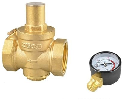 Druckminderer Wasser 1-1/4 Messing-Wasserdruckminderer-Halteventilregler, einstellbares Überdruckventil-Messgerät (Size : 1-1/4, Color : Valve with Gauge)