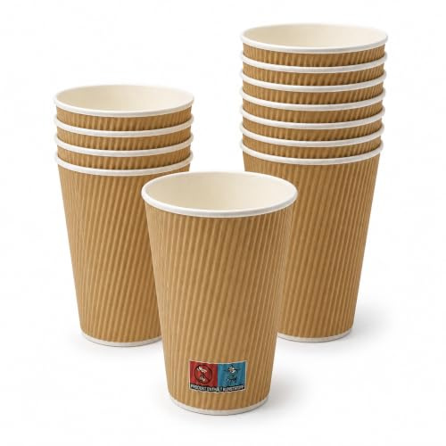 DeinPack 500 Riffelbecher 400 ml doppelwandig braun 16 oz Papp-Kaffeebecher | 500 Stück, Brauner Kraftkarton, Umweltfreundlich, Hitzebarriere, 16 oz