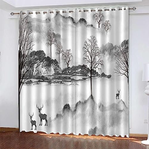 Kinder Vorhänge Schlafzimmer Schwarze Und Weiße Tintentiere Schiebegardinen Blickdichter Vorhang Mit Ösen Verdunkelungsgardine, Vorhänge 3D Wohnzimmer Bedroom Children's Room 2 X -6I9H9J7S2L5