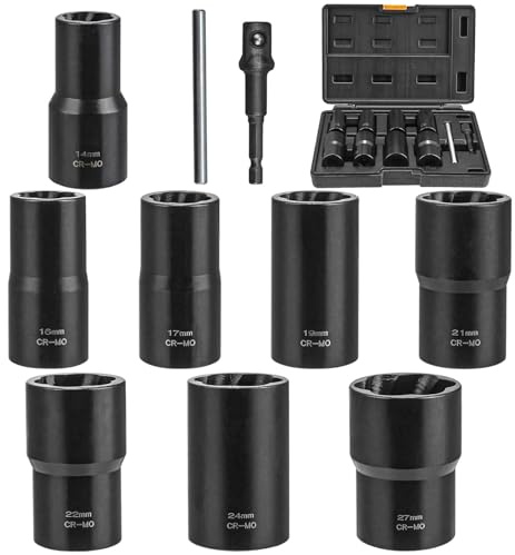 CKductpro Radmutter-Entfernungswerkzeug, Schraubenausdreher-Set, 1,27 cm (1/2 Zoll) Antrieb, Dreh-Steckschlüssel-Set, Radmutter-Entferner, Werkzeug zum Entfernen beschädigter, rostiger, abgerundeter
