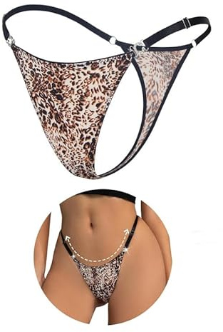 comeondear Stringtrosa dam sexig chic het tanga erotisk stor storlek is/PU-läder bikini baddräkt stretchtrosor damunderkläder trosor låg midja underkläder, Brons, S