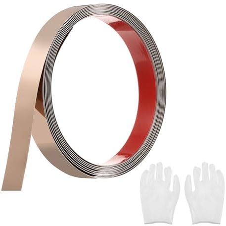 QUARKZMAN Baguette de Moulure Auto-Adhésive Or Rose Miroir à Coller | en Acier Inoxydable, 0,78 x 9,8 Pieds, Moulure Décorative pour Miroir Mural, avec Gant