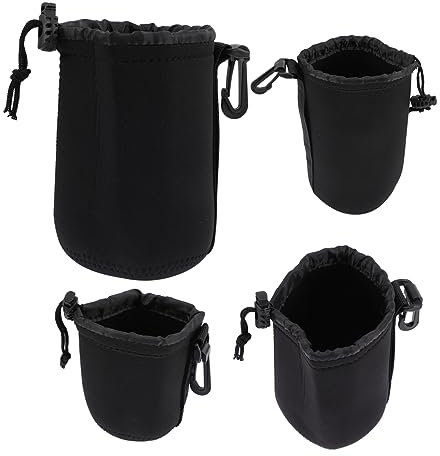 KONTONTY 4stücke Teiliges Neopren Objektivtaschen Wasserabweisend Stoßfest Mit Haken Für DSLR Kamera Verschiedene Flexible Schutzbehälter Für Fotografie Fans