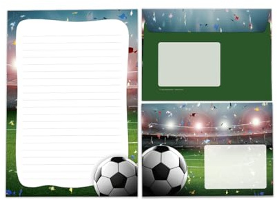 Writing Paper Set Letter Pad with Envelope for Boys Children Football Green Children's Motif Letter Paper Pad Lined (A5 Pad with 25 Sheets + 15 Envelopes)