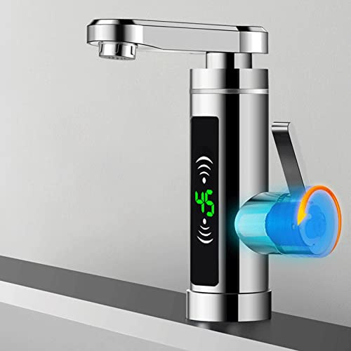 Qussse Grifo eléctrico de 3 kW, grifo de agua caliente instantáneo con indicador de temperatura para baños, inodoros y cocinas