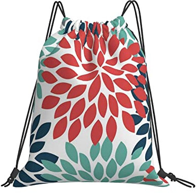 Klapprucksack Rot Blau Grün Dahlie Blume Gym Bag Outdoor Sportarten Reiserucksack Gemustert Turnbeutel Mit Kordelzug Für Mädchen, Strand, Schwimmen, 36X42Cm