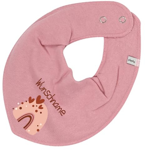 Elefantasie Personalisiertes HALSTUCH für Baby oder Kind aus Baumwolle in Einheitsgröße mit Motiv Regenbogen beige und Wunschname bedruckt altrosa