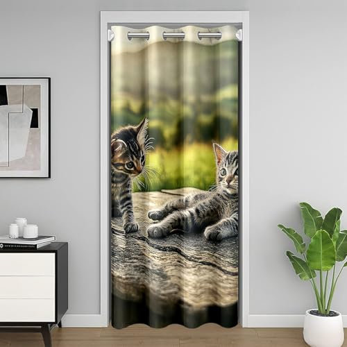 Loussiesd Kinder Türvorhang 86x203cm Nette Kat Vorhang für Innentür Raumteiler Katze Druck Tier Vorhang Katze Enthusiast für Jungen Mädchen Zimmer Divider Türvorhang Braun