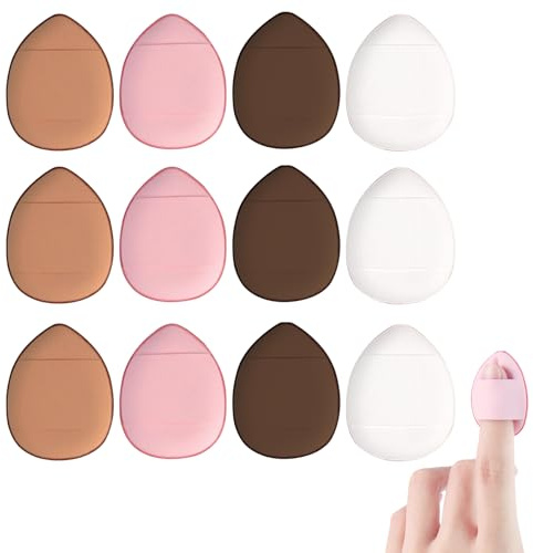 12 Stück Schwämme Puderquaste mit Fingerhalter, Finger Puderquaste, Mini Fingerquaste, Dreieck Nass Trocken Make up Werkzeug für Nass Trocken Foundation Kosmetik Lose Puder Concealer
