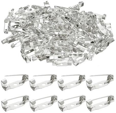QUARKZMAN 120pz Perno Barra di Sicurezza 15mm Spilla di Chiusura Bianco Argento Spille di Bloccaggio Badge con Foro per Creazioni Fai Da Te Etichette Nome Badge Corsage Gioielli