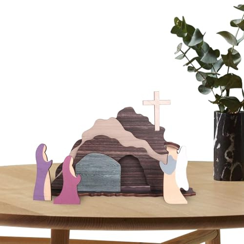 Set Di Scena Di Resurrezione Di Pasqua - La Scena Di Pasqua Della Tomba Vuota | 7pcs Set Di Tomba Di Pasqua In Legno, Scena Di Pasqua Con Tomba E Croce Vuoto, Decorazioni Da Tavolo Mai