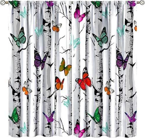 Lärmschutzvorhang Ösen Kinderzimmer Junge Verdunkelungsvorhang Blickdichter Gardinen 3D Hd Druck Blumentier Schmetterling Muster 2Er Set 170(B) X 200(H) cm Vorhänge Schlafzimmer Fenste-70534849593868