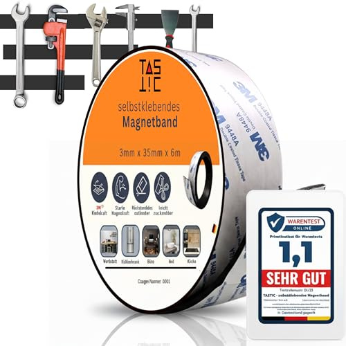 TASTIC - Selbstklebendes Magnetband 3mm x 35mm x 6m. Magnetklebeband selbstklebend extra dick und extra breit. Das Klebeband ist magnetisch, stark klebend und zuschneidbar