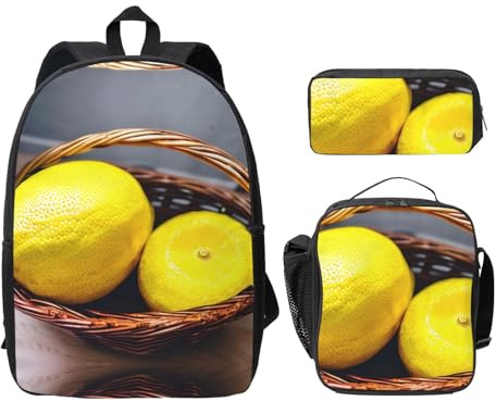MDATT En korg citron ryggsäckar med lunchpaket pennfodral, lätt bokväska för campingutflykter, Svart, En storlek, Väskorganiserare