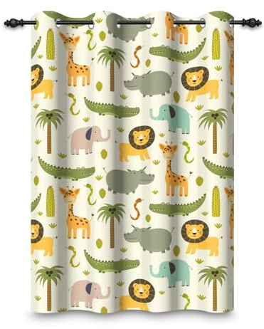 ggaimwf 132x214cm Cortina con Ojales de Animales Dormitorio Infantil Jirafa León Tropical Lindo Dibujos Animados Cortinas Opacas con Ojales Ventanas Sala de Juegos Sala de Estar,1 Panel Individual