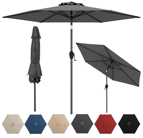 RELAX4LIFE Parasol Inclinable 230cm, Parasol de Jardin Extérieur, 6 Baleines Robustes, Mât en Métal, Manivelle, Inclinaison à 35°, Protection Solaire pour Balcon Terrasse (Gris, 2,3 M)
