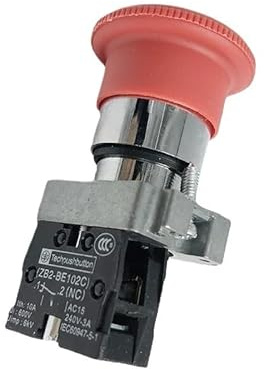 Interruptor pulsador de parada de emergencia de cabeza redonda roja tipo hongo de 10 A y 22 mm, 1 NC, normalmente cerrado