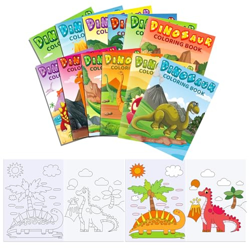 MORAINJAY 12 Mini Målarböcker för Barn, Dinosaurier Målarböcker, Födelsedagspresenter, Påskkorgsfyllnad, DIY-aktiviteter, Skolpriser