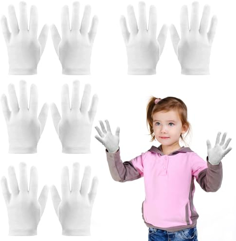 Guanti in Cotone Bianchi Bambini, 4 Paia Lavabili e Riutilizzabili in Cotone Guanti Idratanti per Mani Asciutte Eczema Notte per i Bambini (3-5 Anni)