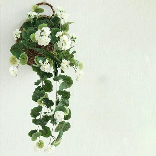 GVEKJ Künstliche Hängeblumen, Begonien, Seidenblumen, Hängepflanzen, künstliche Geranien, für den Innen- und Außenbereich, Terrasse, Gartendekoration, Weiß