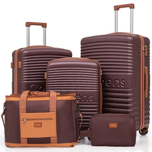 Cobens 5 Piece Luggage Sets with Spinner Wheels and Tsa Lock, Hardshell ABS Suitcase Set, Lightweight Hardside Waterproof Travel Suitcases for Men Women, 20, 24, 28 Burgundy