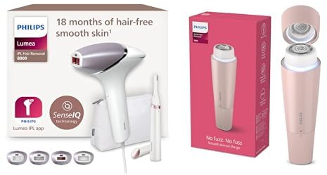Bundle of Philips Lumea série 8000 Épilateur à lumière pulsée, alternative à l'épilation laser, technologie SenseIQ, tondeuse-stylo compact, BRI949/00 + Philips Series 5000 Épilateur visage, BRR454/00