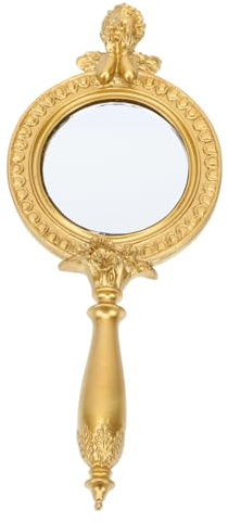 Homoyoyo Handspiegel mit Griff Retro, Vintage Handspiegel Prinzessin Makeup Mirror für Damen Tragbarer Kosmetikspiegel aus Harz mit Goldener für Reisen und Schnelle Make Up Auffrischungen