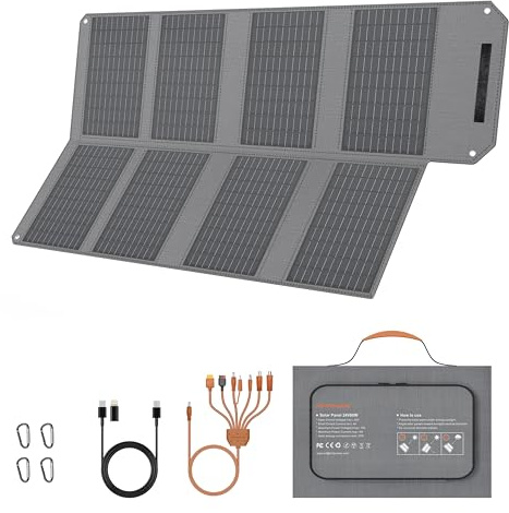 MHPOWOS Chargeur solaire pliable 80 W, panneau solaire portable | avec sorties USB C, USB A et CC, mini-chargeur 19 V pour smartphone, randonnée, voyages en plein air, camping