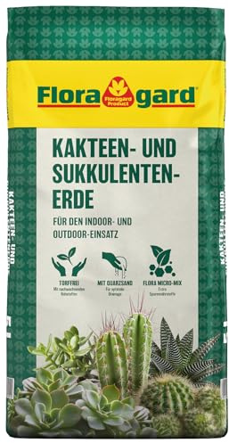 Floragard Kakteen- & Sukkulentenerde 10 L – mineralisches, durchlässiges Substrat mit reinem Quarzsand zur Vermeidung von Staunässe – für Kakteen, Aloe Vera, Agaven & andere Sukkulenten