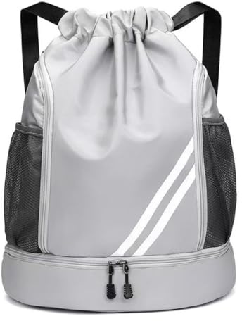 ZenithPeak Turnbeutel Wasserdicht, Sportrucksack mit Schuhfach Turnbeutel Damen mit Innentasche and Außentasche Große Sportbeutel Junge mit Kordelzug für Reisen, Fitnessstudio, Schwimmen (Grau)