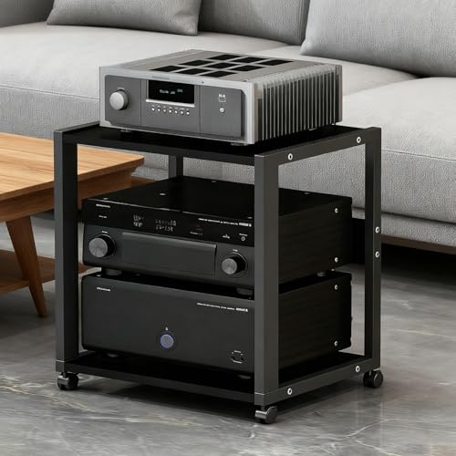 SOFACHEN Audio AV Tower Media Stand, Mobile Rack per Impianto Stereo HiFi a 2/3 Ripiani Ruote Universali, Scaffale Porta Componenti Audio-Video per Giradischi, Home Theater(Style 1)