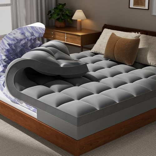 ChiXpace Dual Layer 5 Inch Memory Foam Mattress Topper Full - 3 Inch Pillow Top Mattress Pad and 2 Inch Gel Memory Foam, 7-Zone Egg Crate Full Size Mattress Topper (Gray)