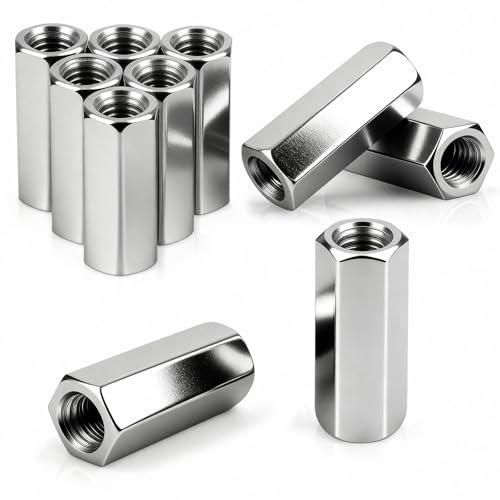 qjuwhua Tuerca larga M8 x 25 mm, tuercas de conexión, 10 unidades de casquillos roscados, acero galvanizado, manguitos roscados, manguitos espaciadores, tuercas de extensión para electrodomésticos de