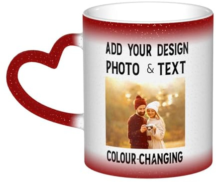 Personalised Mug with Photo Color Changing Mugs Printed Picture Name Text Logo Custom Milk Coffee Mug 11OZ Double Side Funny Gradient Tea Cup with Heart Shaped Handle Gifts for Women Men, Red