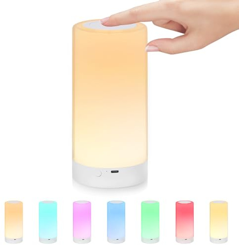 UNIFUN Touch Sensor Bedside Table Lamp, Dimmable Warm White Light & Color Changing RGB for Kids Room, Bedroom, Living Room, Camping Use