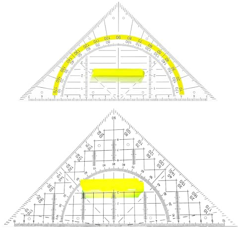 2 Stück Geodreieck Mit Griff, Geodreieck Set, 22,9cm Großes Und 11,7cm Kleines Geometrie Griff, GMultifunktional für Technische Skalen und Winkelmessungen