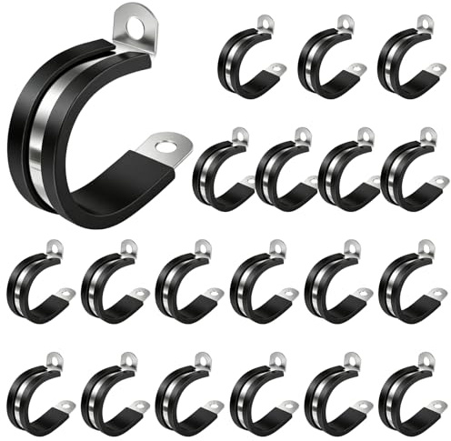Yooyan Lot de 20 colliers de serrage en P de 30 mm en acier inoxydable 304 avec insert en caoutchouc, pince P robuste et clip P, collier de serrage polyvalent et collier de serrage pour une fixation