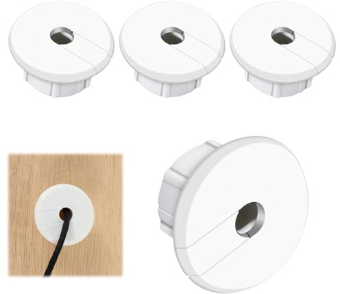 4 Pack White Wall Grommet, Compatible Cable Hole Cover, 1 inch Wall Cable Pass Through Kit, Plastic Grommets for Ethernet Walls Plug, Hole Covers for Cords