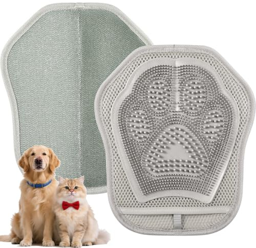 2-in-1 Pet Grooming Glove 2 Pack – Double-Sided Deshedding & Hair Remover | Electrostatic fabric picks up hair – no sticky rollers needed