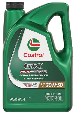 Castrol GTX High Mileage 20W-50 Synthetic Blend Motor Oil, 5 Quarts
